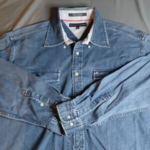 Tommy Hilfiger Men's VTG Denim Blue Button Down Shirt